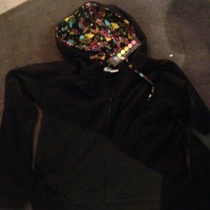 BEEPOSH BLACK ROCK ROLL FLOWER ZIP UP HOODIE TOP
